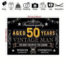 1pc Happy 50th Birthday Banner Decoration For Men, Vintage Black & Gold 50th Birthday Background Sign Party Supplies, 50th Birthday Party Photo Backdrop Poster
