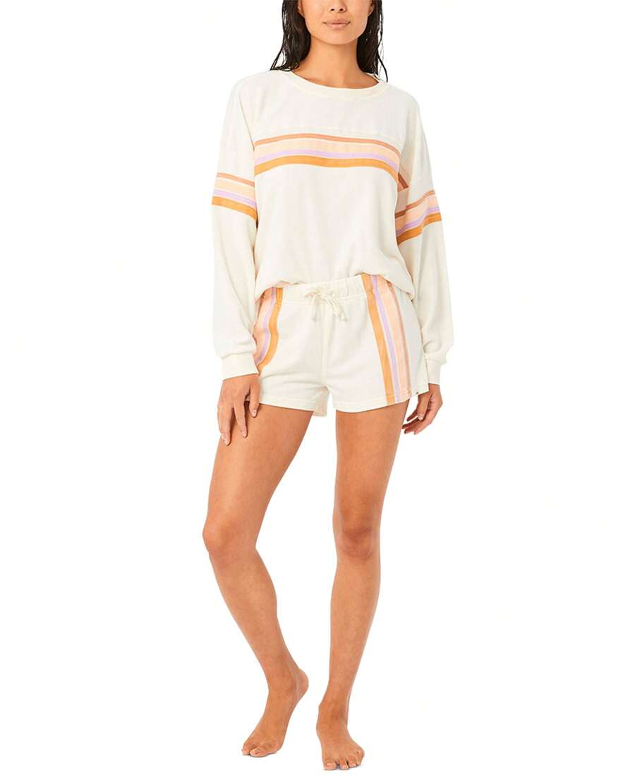 Juniors' Swell Striped Terry Fleece Shorts - 彩色 - 查看 1