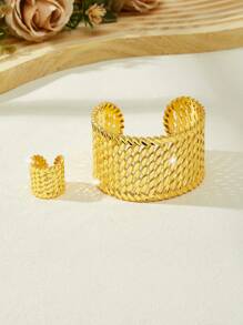 Mgyi 金色铜时尚高端奢华复古女士珠宝套装，18K 镀金优雅奢华方形设计手链、女士戒指，适合尼日利亚、迪拜、中东、沙特阿拉伯新娘婚礼、日常佩戴、结婚周年纪念礼物、万圣节送给朋友的礼物