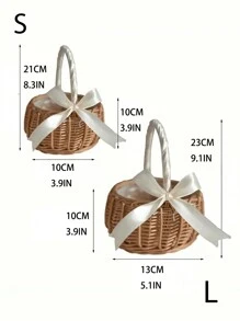 Elegant Flower Girl Basket - Handmade Braided Design With Natural Simulation Flowers - Perfect For Weddings & Special Occasions! - White - View 2