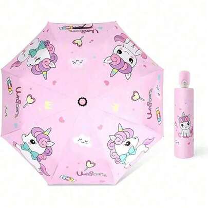 [Weihnachtsgeschenk] Einhorn Regenschirm, stabil und tragbar mit automatischer Faltung, mit integriertem UV-Schutz, automatisches Öffnen/Schließen, leicht für Baby Mädchen und Jungen