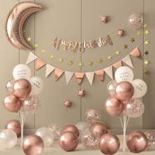 1 Set 39 Buah Dekorasi Perayaan Ulang Tahun dengan Bulan Emas Mawar dan Balon - Rose Gold - View 1