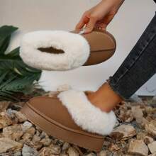 Women Slippers Winter - Thick Flat Suede Shearling Shoes: Warm & Comfy Snow Shoes With Thick Soles, Short Boots Casual For Women Winter Boots Boots For Women Fluffy Boots