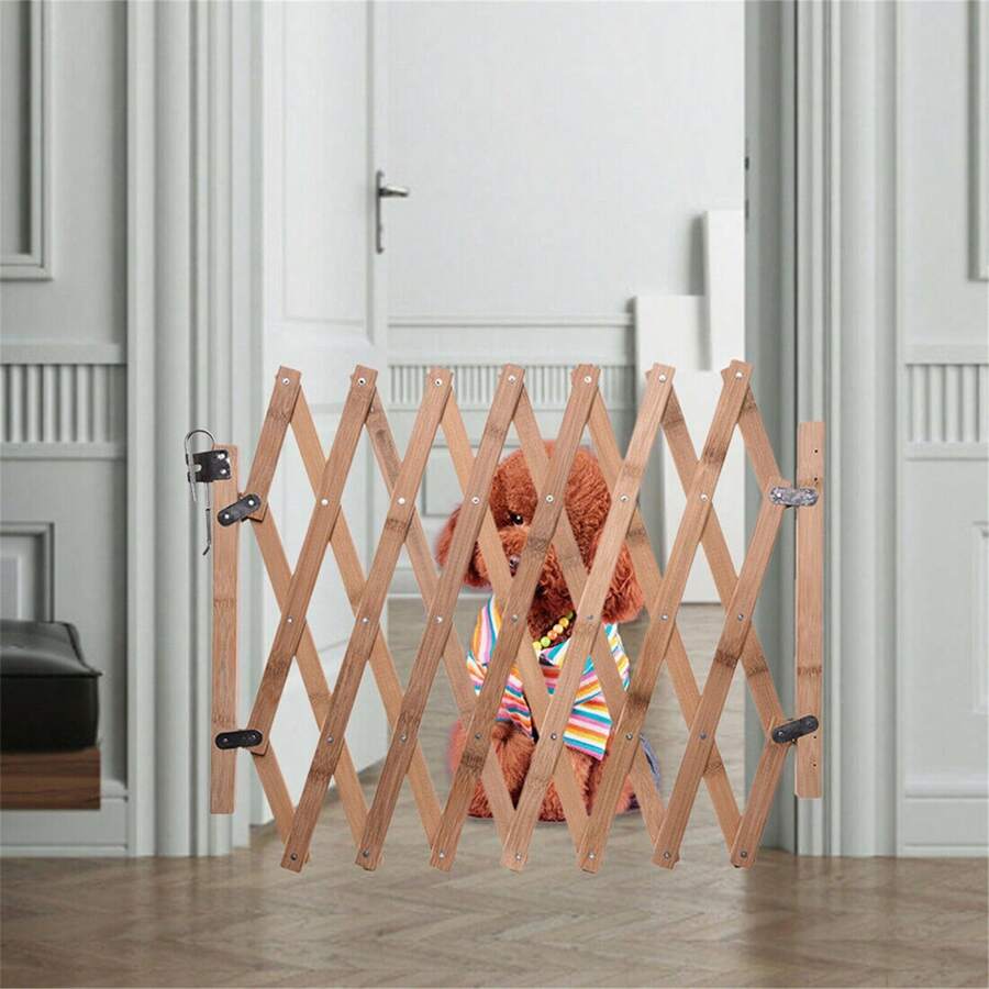 Baby Fence Expanding Portable Wooden Pet Dog Freestanding Trellis Gate UK - Beige - View 1