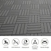 Wood Plastic Composite Deck Tiles Set Of 20, 12x12in Dark Grey, Durable And Weather-Resistant For Indoor And Outdoor Use, Ideal For Patios, Balconies, Rooftops, And Decks, Easy DIY Installation And Maintenance