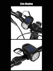 1pc Solar Powered Bicycle Front Light, Rechargeable Night Riding Mountain Bike Flashlight Accessories - Black - View 11