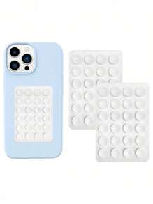 2 pièces Support de téléphone en silicone avec 24 ventouses, double-face, compatible pour la douche et le montage mural, pour le maquillage, le fitness, la salle de bain, la voiture et la cuisine