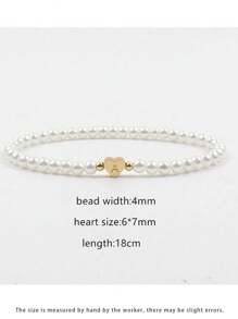 1pc Classic A-Z Heart Initials Bracelet, Handmade Beaded Bracelet With Faux Pearl, Women's Jewelry Gift, Fashion Commuting Heart Bracelet, Simple Elegant Heart Accessories, Valentine's/Christmas Gift For Girlfriend - Multicolor - View 7