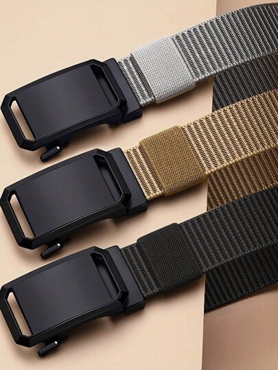 2 cái/1 cái thắt lưng nam nylon khóa tự động, thắt lưng thời trang nam vải nylon cho quần jeans, phong cách dã ngoại thường ngày, thắt lưng golf bện