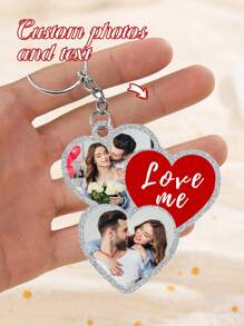 1 pieza Llavero con forma de corazón personalizado con foto de pareja, llavero de acero inoxidable personalizado con texto, colgante con forma de corazón romántico, colgante con forma de corazón personalizado con foto de pareja, regalo personalizado para el Día de San Valentín