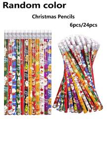 1 套/24 件/6 件圣诞文具礼盒，学生 6 件用品包括铅笔、尺子、卷笔刀、记事本、橡皮擦、圣诞节和新年礼物，颜色随机，随机圣诞铅笔颜色返校