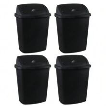 4 Pack 70 Liter Garbage Can, Black Trash Bin With Swing Lid, Plastic Garbage Can Swing Cover - Black - View 1