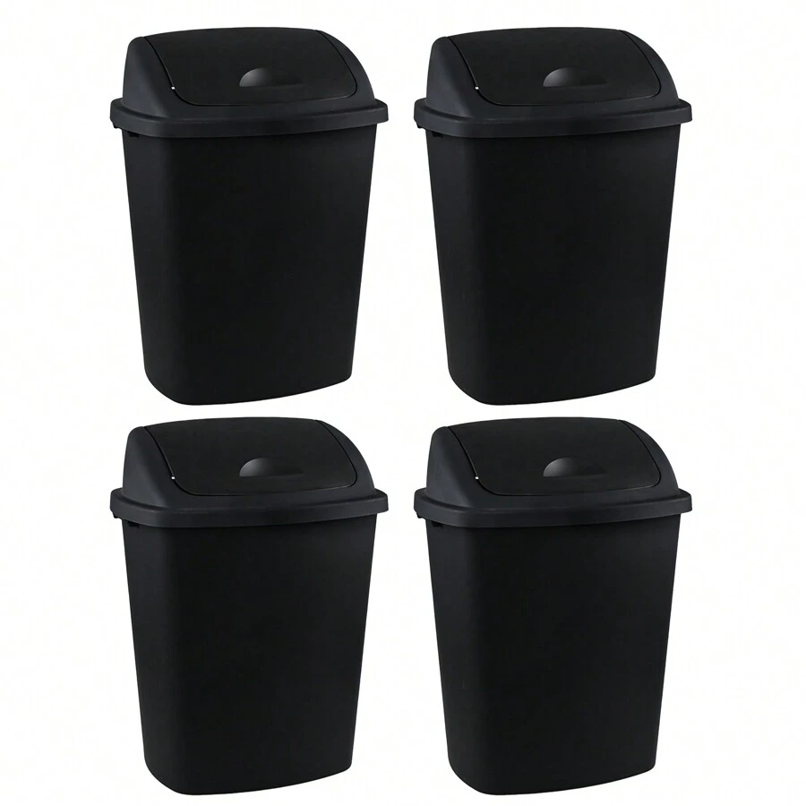 4 Pack 70 Liter Garbage Can, Black Trash Bin With Swing Lid, Plastic Garbage Can Swing Cover - Black - View 1