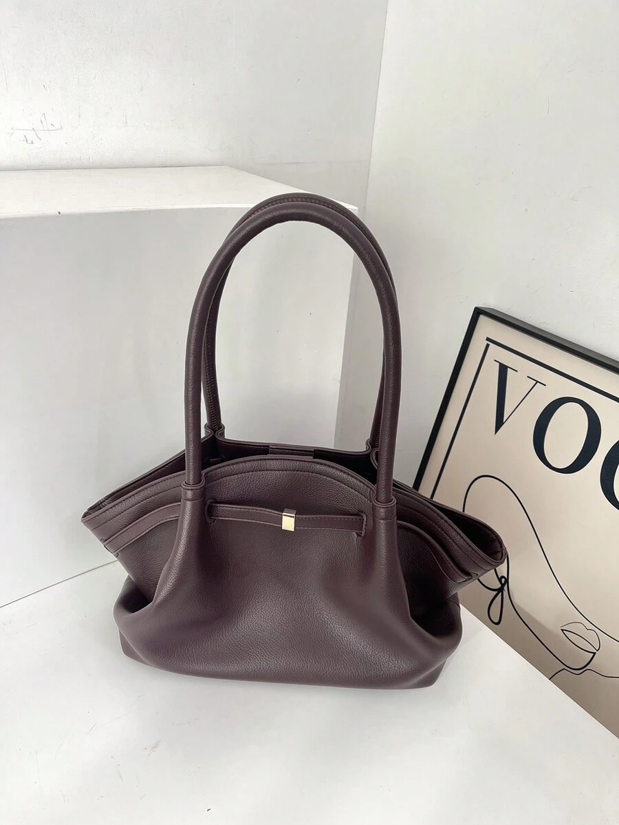 Winter New Fashion Suede Bag, Solid Color Belt Bag, Ruffled Handbag, Large-Capacity Wing Bag, Bat Bag, Commuter Underarm Tote Bag, Suitable For Shopping, Work, Parties, Parties And Festivals. - Coffee Brown - View 1