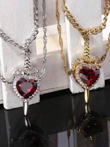 1 Set Of 2 Pieces, "Warrior For Heart And Sword Design Couple Necklace, High-Quality Zirconia Stainless Steel Waterproof And Fade-Resistant, Suitable For Couples, Valentine's Day, Christmas Gift, And Daily Wear