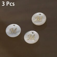 3 Peças Pingente Redondo de Concha de 15mm, 26 Peças Contas com Letra de Furo Único, Padrão de Alfabeto de A a Z, Para Fazer Colar, Pulseira, Artesanato de Joias