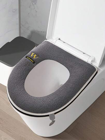 1pc Letter Pattern Toilet Seat Cushion, Simple Home Bathroom Toilet Lid Cover Mat, New Thickened Zipper Design Bathroom Decor Fall Decor