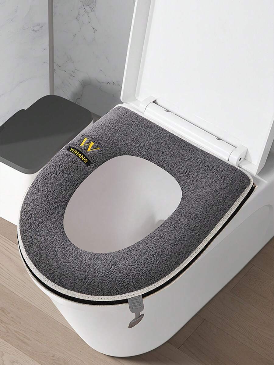 1pc Letter Pattern Toilet Seat Cushion, Simple Home Bathroom Toilet Lid Cover Mat, New Thickened Zipper Design Bathroom Decor Fall Decor