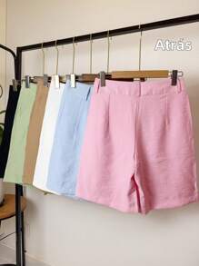 ISADORA MODA WOMEN'S LINEN BERMUDA SHORTS WITH POCKETS, ELEGANCE AND - Baby Pink - View 6
