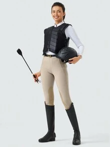 Women's Stretch Skinny Horse Riding Pants With Two Side Zipper Pockets Knee-Patch Schooling Tights Equestrian Breeches For Women - 卡其色 - 查看 5