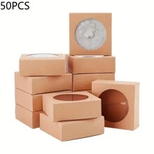 20/50 chiếc - Hộp quà Kraft thanh lịch có cửa sổ tròn trong suốt - Thiết kế hình vuông có thể gập lại để trưng bày đồ trang sức, hoàn hảo cho đám cưới, sinh nhật và kỷ niệm - Nhiều màu - Xem 15