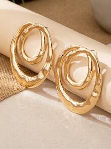1 paar modieuze en veelzijdige gouden dubbele ring oorbellen, geschikt voor vrouwenfeesten, bijeenkomsten, dagelijks gebruik, cadeau