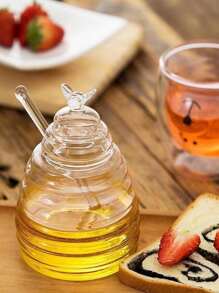 1 件家用透明玻璃蜂蜜罐带盖、玻璃搅拌器、创意果酱罐 - 無色 - 查看 13