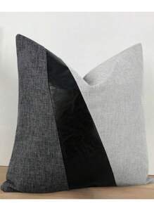 1個現代簡約風格 Pu 拼接坐墊套,適用於沙發靠墊,不含坐墊芯 - 灰色 - 查看 3