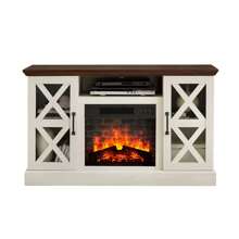 Mainstays Farmhouse Fireplace TV Stand For TVs Up To 55", Walnut - White - View 4
