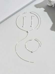 1 套女士优雅水晶水钻装饰长流苏项链 1 件 + 耳环 2 件 + 手链 1 件