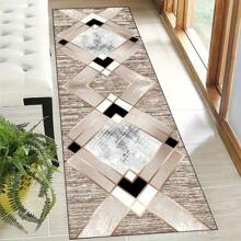 1 pièce Tapis de couloir antidérapant avec base en verre motif croix brun clair, 3 motifs diamant superposés au centre, motif quadrillé flou incrusté. Lavable en machine. Tapis pour entrée, salon, chambre, patio extérieur, jardin, décoration de maison, décoration de pièce, tapis de zone, tapisserie