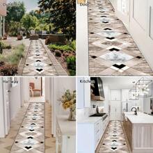 1 pièce Tapis de couloir antidérapant avec base en verre motif croix brun clair, 3 motifs diamant superposés au centre, motif quadrillé flou incrusté. Lavable en machine. Tapis pour entrée, salon, chambre, patio extérieur, jardin, décoration de maison, décoration de pièce, tapis de zone, tapisserie