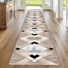 1 pièce Tapis de couloir antidérapant avec base en verre motif croix brun clair, 3 motifs diamant superposés au centre, motif quadrillé flou incrusté. Lavable en machine. Tapis pour entrée, salon, chambre, patio extérieur, jardin, décoration de maison, décoration de pièce, tapis de zone, tapisserie