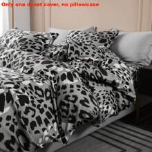 1pc Printed Soft And Comfortable Polyester Fiber Duvet Cover (Single), All Season, Zipper Closure, Machine Washable (Pillowcase And Filling Not Included) - Gray Leopard Print - View 5