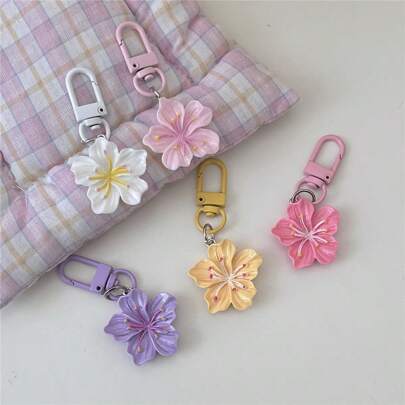 5 pezzi/confezione Portachiavi con fiori di ciliegio romantico di colore solido, ciondolo floreale minimalista carino di , regalo per coppie, amici, studenti, decorazione per borse, accessori per auto, charm per borse, stile gotico e Y2K