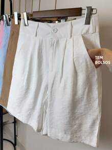 ISADORA MODA WOMEN'S LINEN BERMUDA SHORTS WITH POCKETS, ELEGANCE AND - 白色 - 查看 4