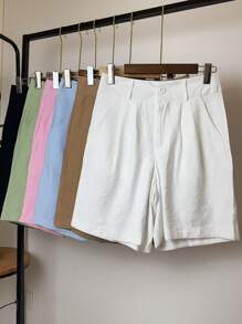 ISADORA MODA WOMEN'S LINEN BERMUDA SHORTS WITH POCKETS, ELEGANCE AND - 白色 - 查看 1
