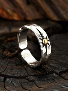 Retro Sunburst Star Design Adjustable Open Ring, Vintage Ring - Silver - View 12