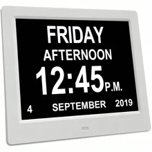 12 Alarms Large Dementia Clock 8 Inch, Seniors Auto Dimming LED Digital Calendar Clock With Day Date Time For Bedroom Living Room And Wall, Best Gift (Black And White) - White - View 1