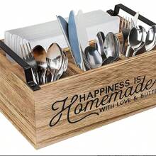 1 pezzo Scatola portaposate in legno con 4 scomparti, contenitore argentato per forchetta, coltello e cucchiaio, adatto per feste, picnic e campeggio, ideale per la cucina di famiglia e per gli strumenti da picnic all'aperto - Portaposate in legno - Visualizzare 4