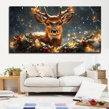 Retro Christmas Reindeer Canvas Mural, Art Printed Poster, Christmas Decoration Reindeer Art Poster, Retro Reindeer Christmas Gift, Home Decoration Picture-1 Pc Wooden Framed Canvas Painting Thickness Cm/0.9inch High Quality Wall Art Prints Poster Direct Hanging Wall Picture Decor For Home Gifts, Christmas Gifts, Living Room, Bath Room, Bedroom, Kitchen - 16*24inch(40*60CM) - View 2