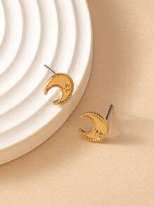 1 Pair Women Star & Moon Earrings, Suitable For Ramadan