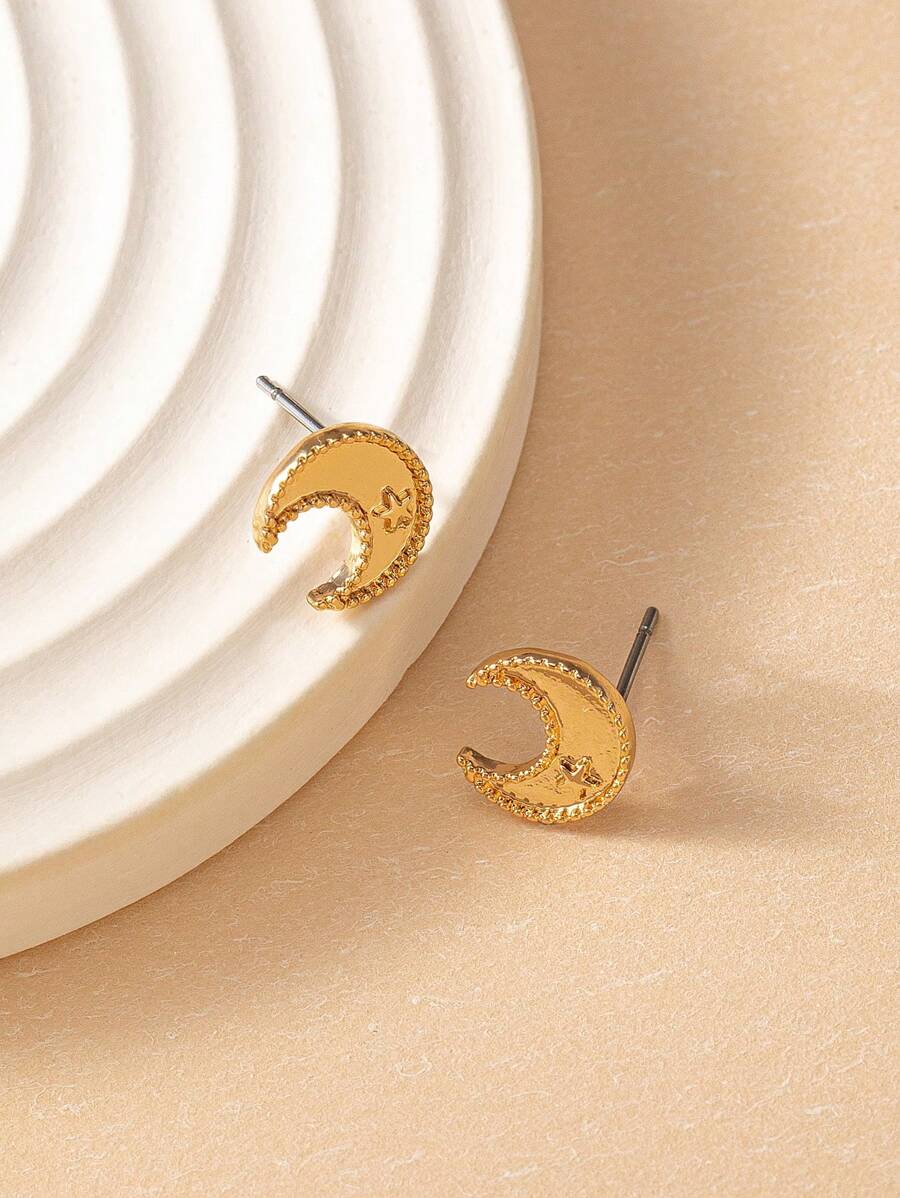 1 Pair Women Star & Moon Earrings, Suitable For Ramadan