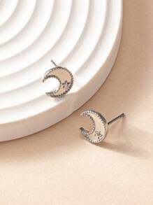1 Pair Women Star & Moon Earrings, Suitable For Ramadan