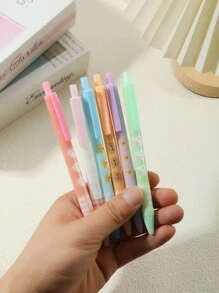 6pcs Random Creative Simple & Lovely Cartoon Press Pen, Highly Attractive School Starting Gift For Students - Multicolor - View 1