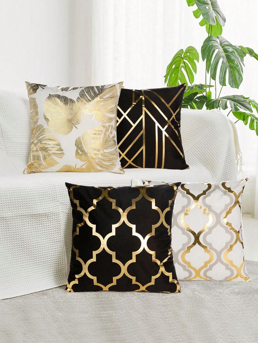 1pc Gold Foil Printed Holiday Decor, Soft Comfortable Gold Foil Printed Pillow Cover, Suitable For Sofa, Home Decor, Room Decor, Holiday Gift. Creates A Festive Atmosphere, Suitable For Birthday, Graduation And Other Occasions.