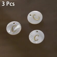 3 Peças Pingente Redondo de Concha de 15mm, 26 Peças Contas com Letra de Furo Único, Padrão de Alfabeto de A a Z, Para Fazer Colar, Pulseira, Artesanato de Joias