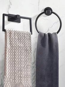 Baofeng 1pc Adhesive Towel Rack, Black Towel Ring, Wall-Mounted Bathroom Towel Rack, Towel Ring, Round, Rectangular, Stainless Steel Bathroom Towel Rack, Wall-Mounted Towel Hook, Silver, Gold Towel Hook, Bathroom Towel Storage Organizer Rack, Black Washcloth Rack, Dishcloth, Hand Towel Bar, Bathroom Accessories, Hardware, Bathroom Decor, No Drill Dishcloth Rack - Multicolor - View 3