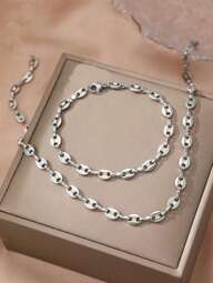 1 pièce Ensemble de collier et bracelet à pendentif en forme de grain de café en acier inoxydable simple pour homme, tenue de mode quotidienne