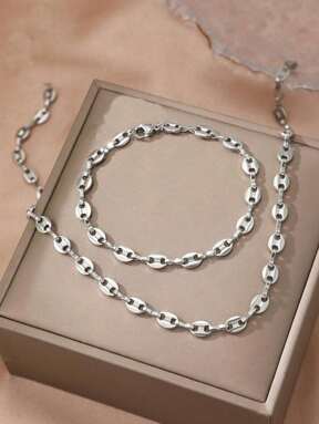 1 pièce Ensemble de collier et bracelet à pendentif en forme de grain de café en acier inoxydable simple pour homme, tenue de mode quotidienne